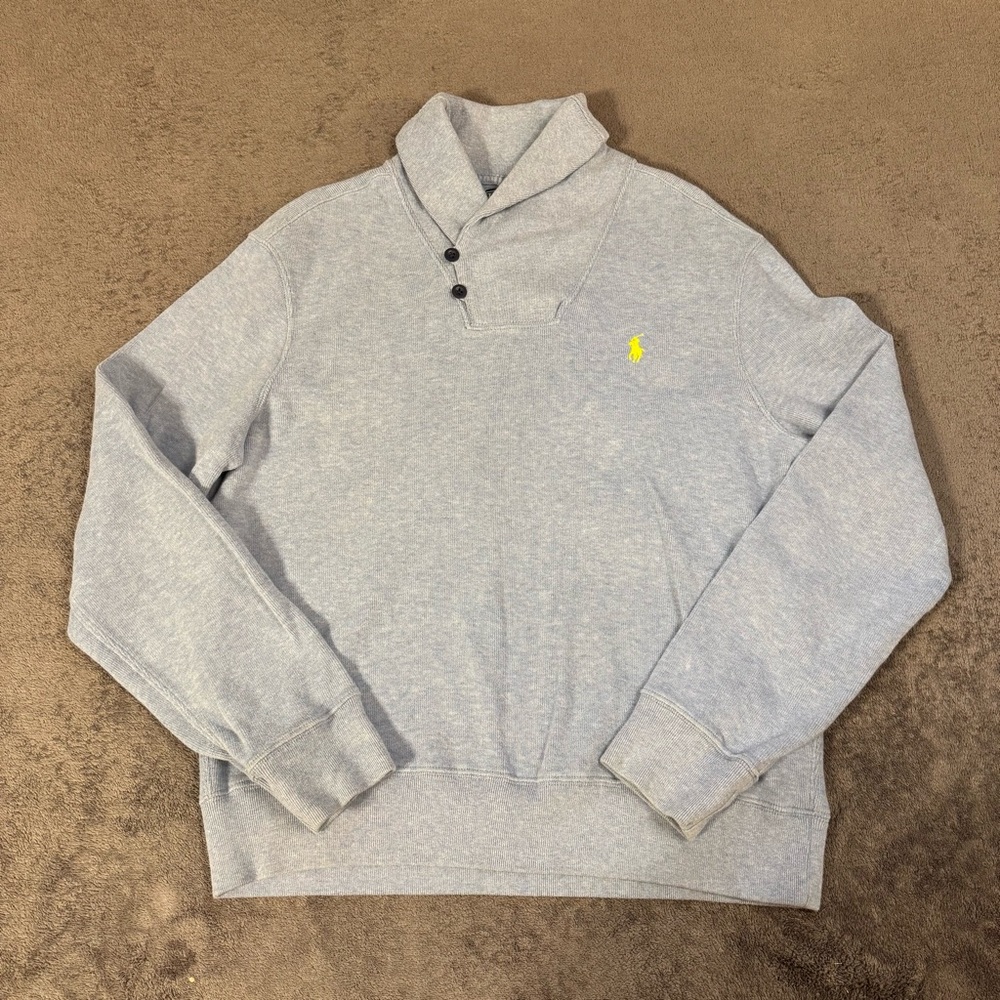 Polo Ralph Lauren Men's Shawl Collar Sweatshirt Light Blue Heather Cotton Medium